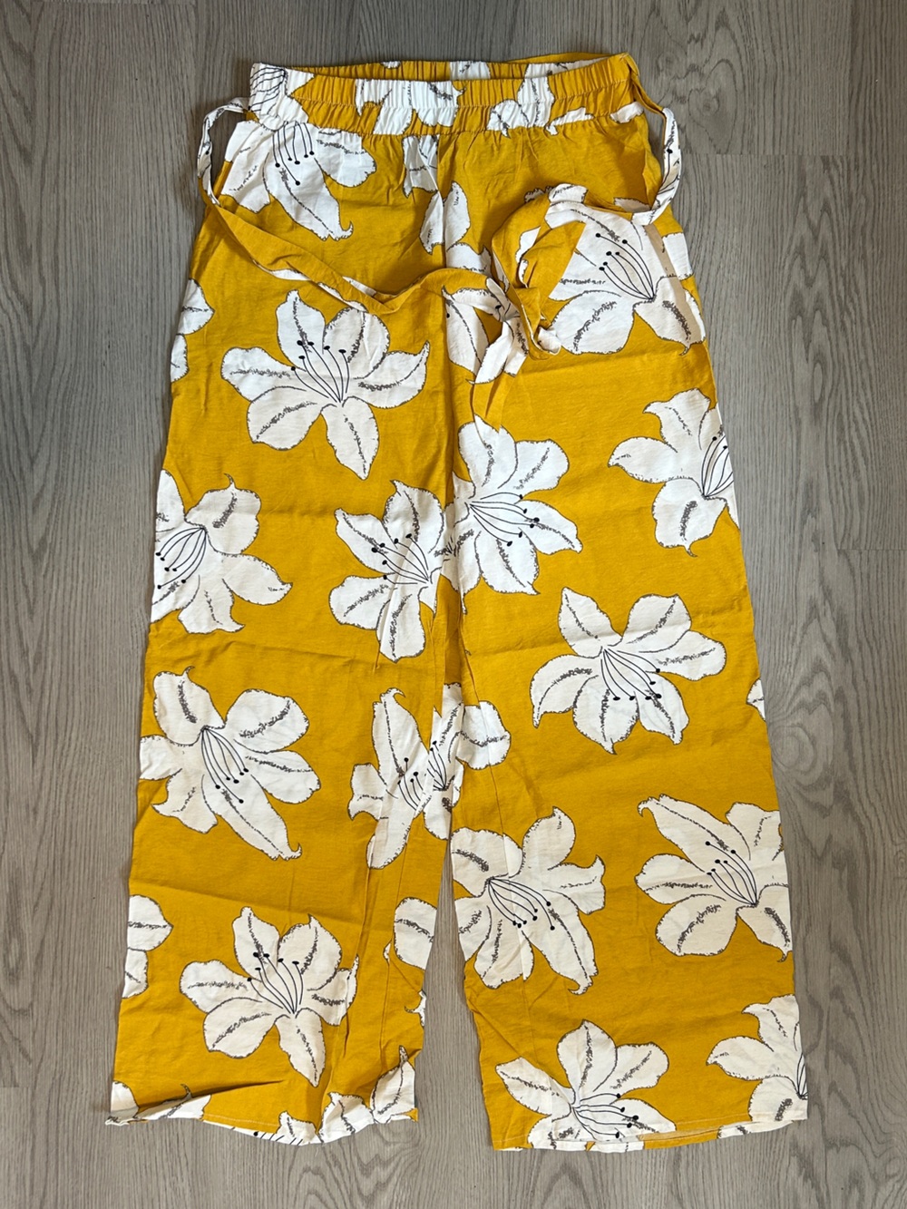 Yellow Floral Wide-Leg Pants